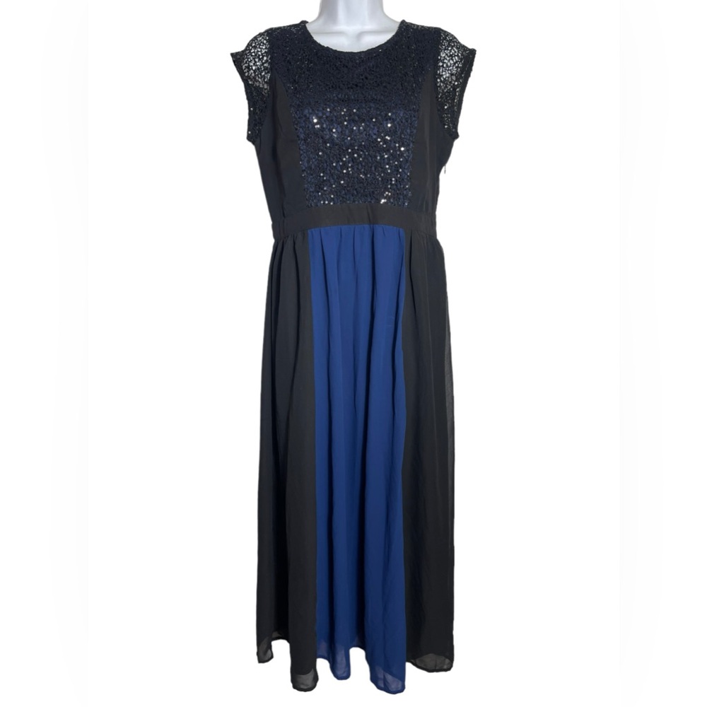 Latin Quarters dress size large blue & black maxi‎ dress with sequin bodice 💙